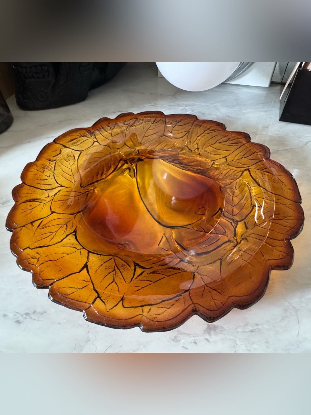 Vintage Tiara Sweet Pear Amber Glass 8” Plate Retro 1970s